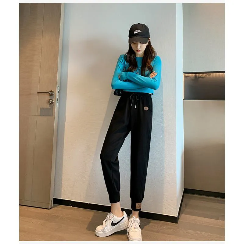 Casual Banana-Shaped Plus Sports Patched Detail Loose-Fit Sweatpants