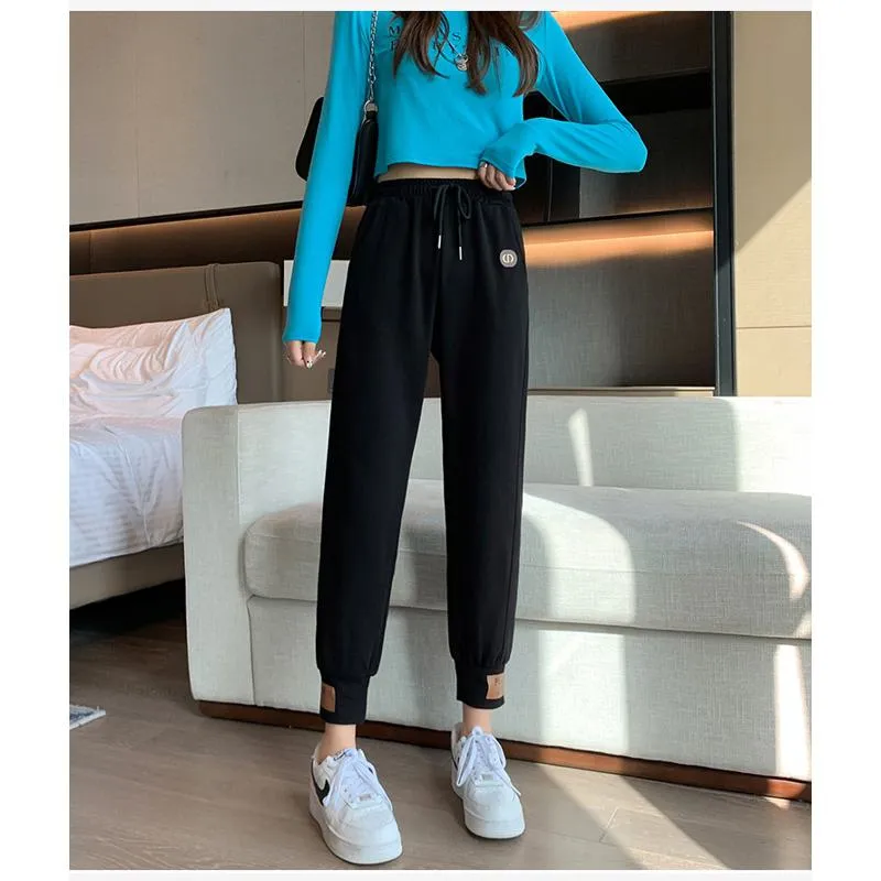 Casual Banana-Shaped Plus Sports Patched Detail Loose-Fit Sweatpants