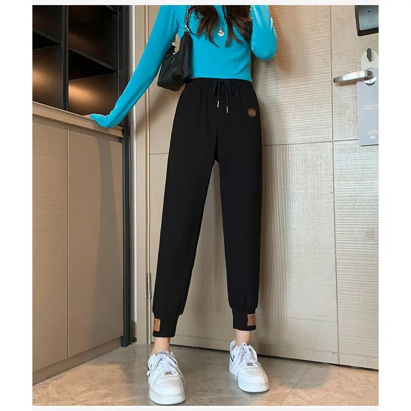 Casual Banana-Shaped Plus Sports Patched Detail Loose-Fit Sweatpants