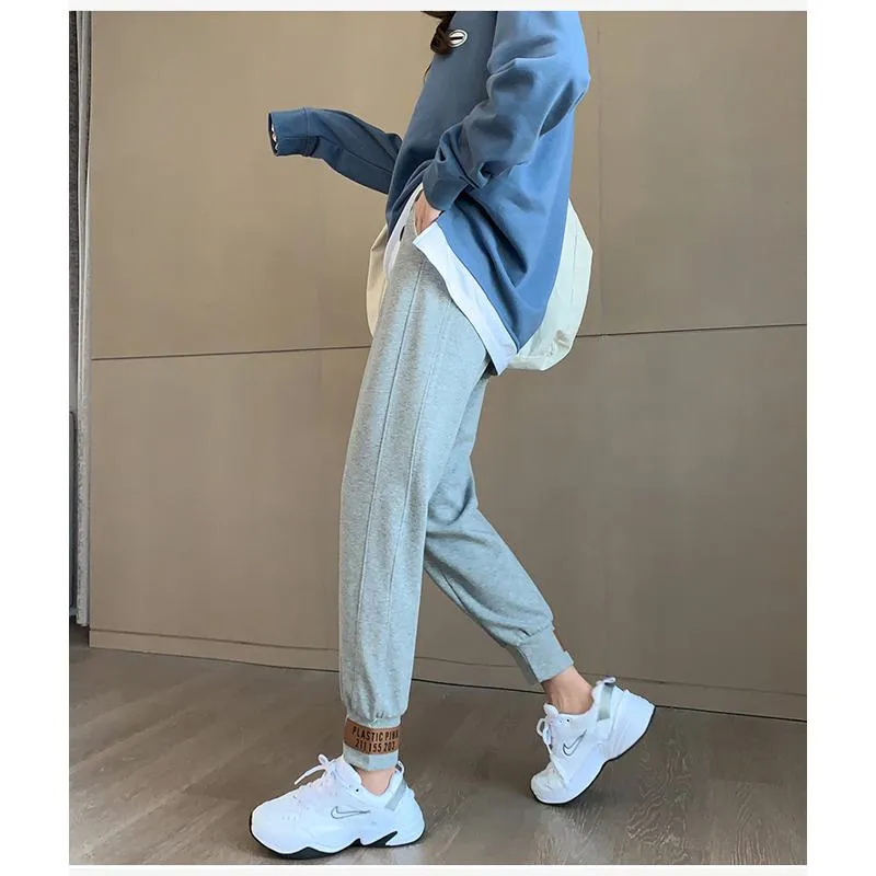 Casual Banana-Shaped Plus Sports Patched Detail Loose-Fit Sweatpants