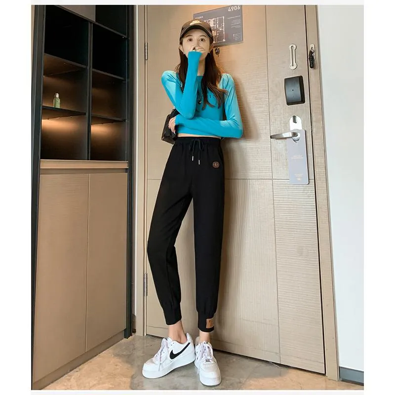 Casual Banana-Shaped Plus Sports Patched Detail Loose-Fit Sweatpants