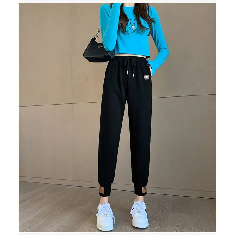 Casual Banana-Shaped Plus Sports Patched Detail Loose-Fit Sweatpants