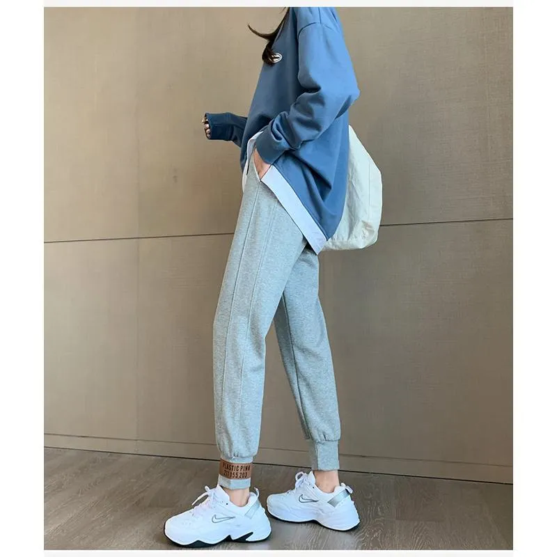 Casual Banana-Shaped Plus Sports Patched Detail Loose-Fit Sweatpants