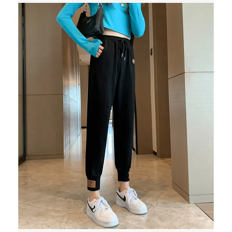 Casual Banana-Shaped Plus Sports Patched Detail Loose-Fit Sweatpants