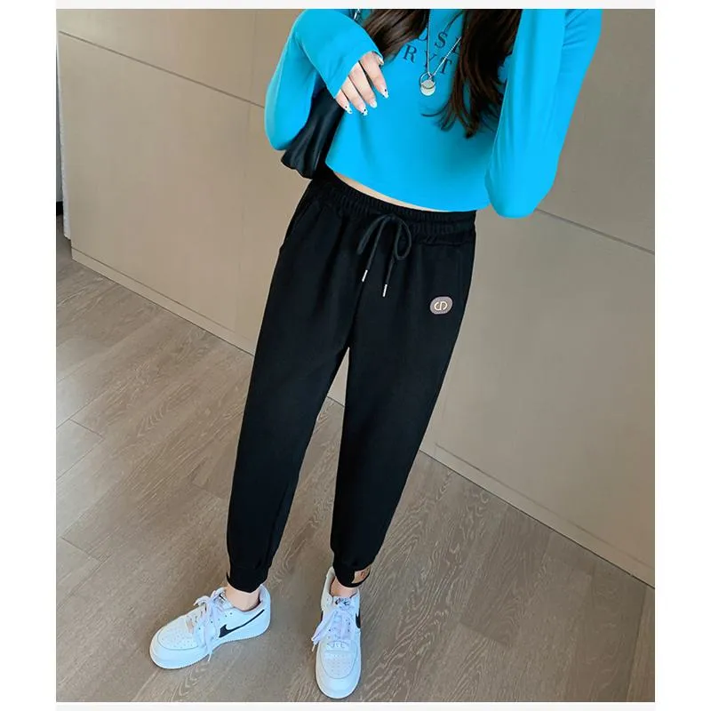 Casual Banana-Shaped Plus Sports Patched Detail Loose-Fit Sweatpants