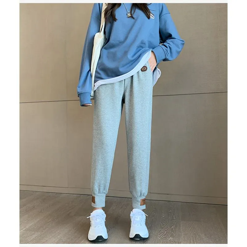 Casual Banana-Shaped Plus Sports Patched Detail Loose-Fit Sweatpants