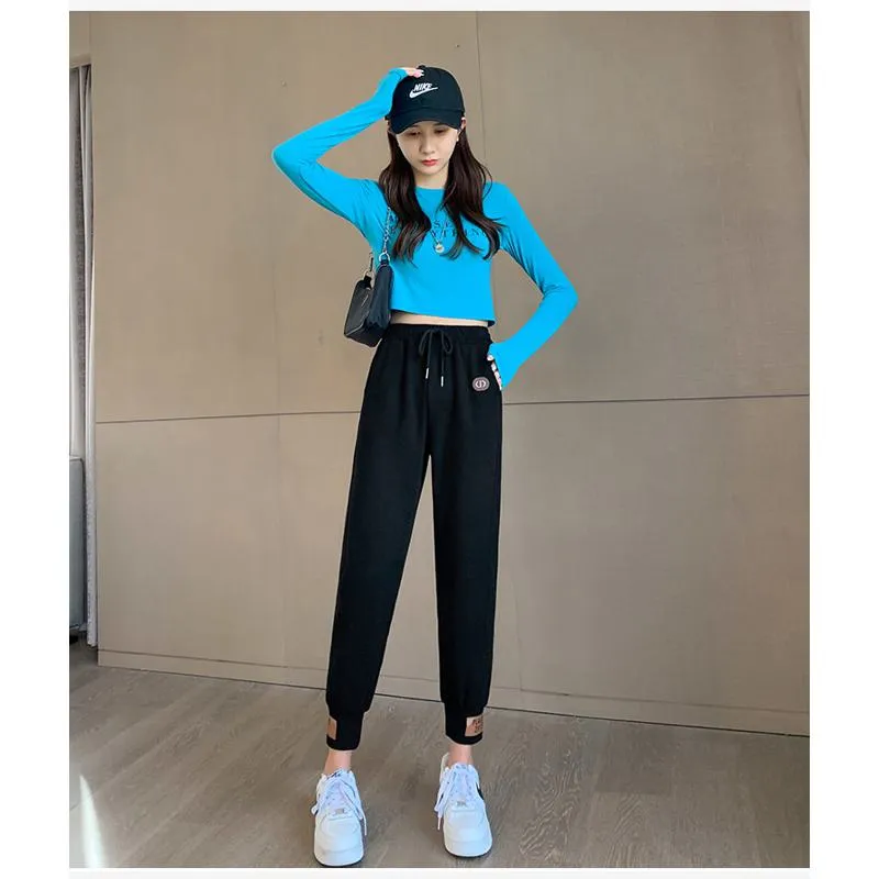 Casual Banana-Shaped Plus Sports Patched Detail Loose-Fit Sweatpants