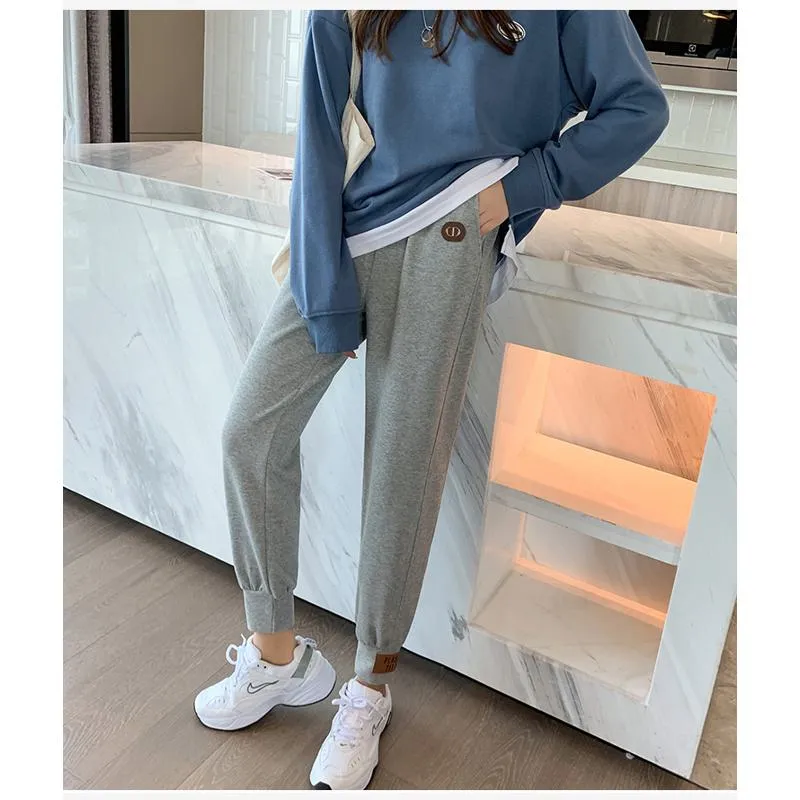 Casual Banana-Shaped Plus Sports Patched Detail Loose-Fit Sweatpants