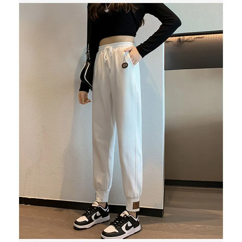 Casual Banana-Shaped Plus Sports Patched Detail Loose-Fit Sweatpants