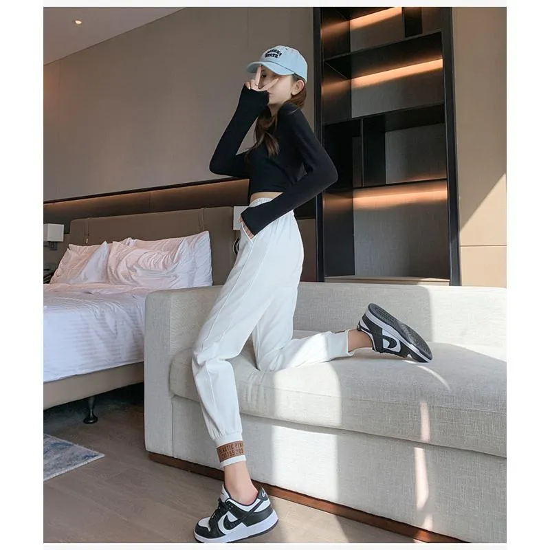 Casual Banana-Shaped Plus Sports Patched Detail Loose-Fit Sweatpants