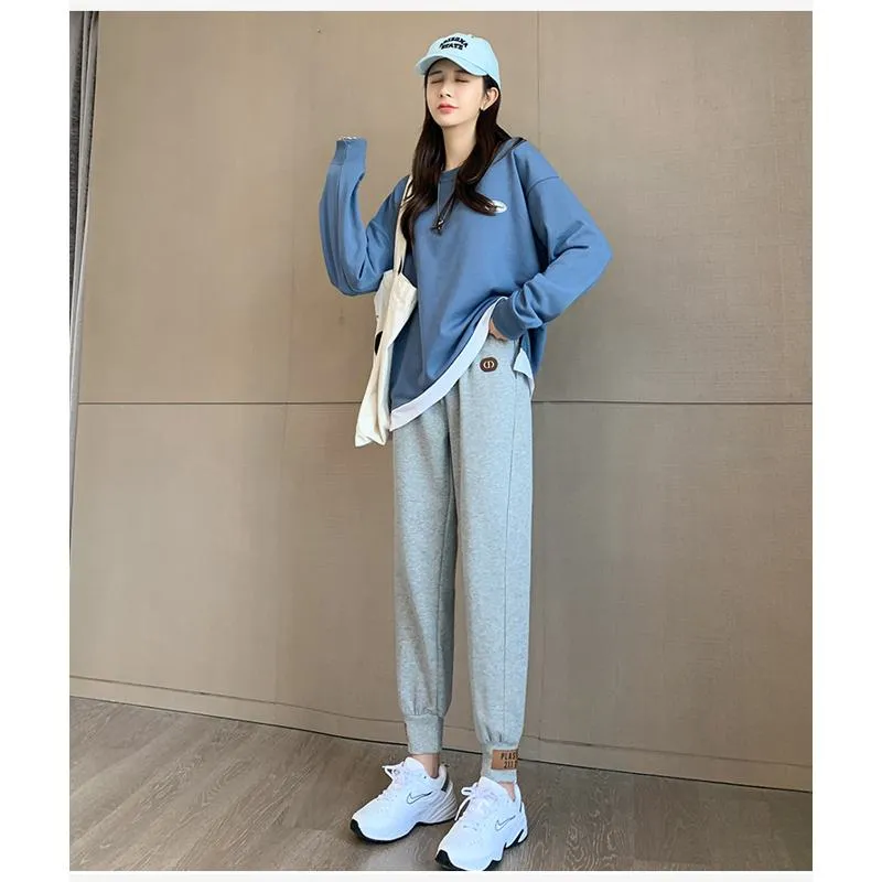 Casual Banana-Shaped Plus Sports Patched Detail Loose-Fit Sweatpants