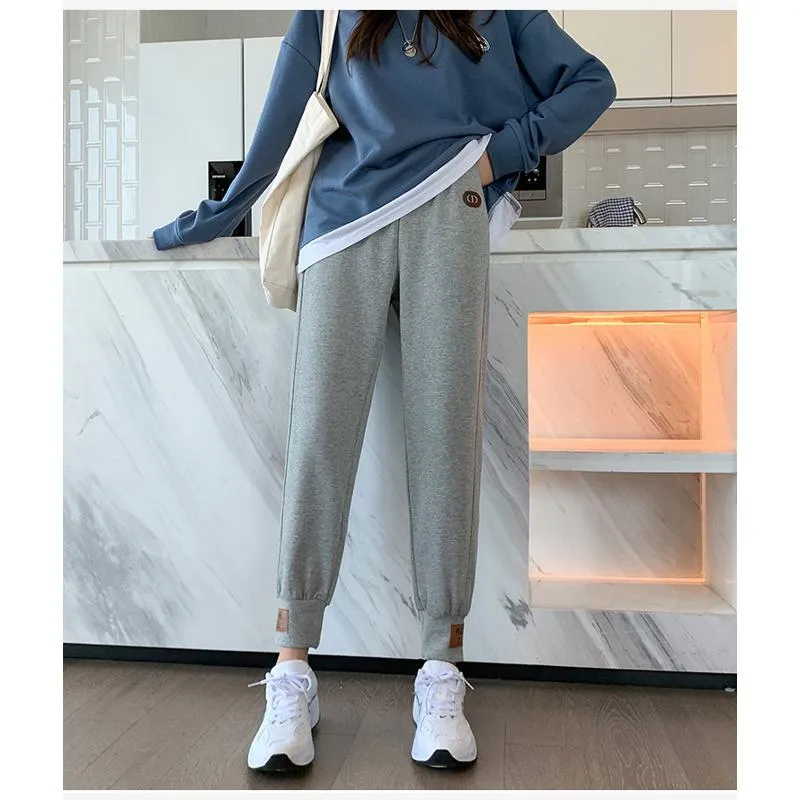 Casual Banana-Shaped Plus Sports Patched Detail Loose-Fit Sweatpants