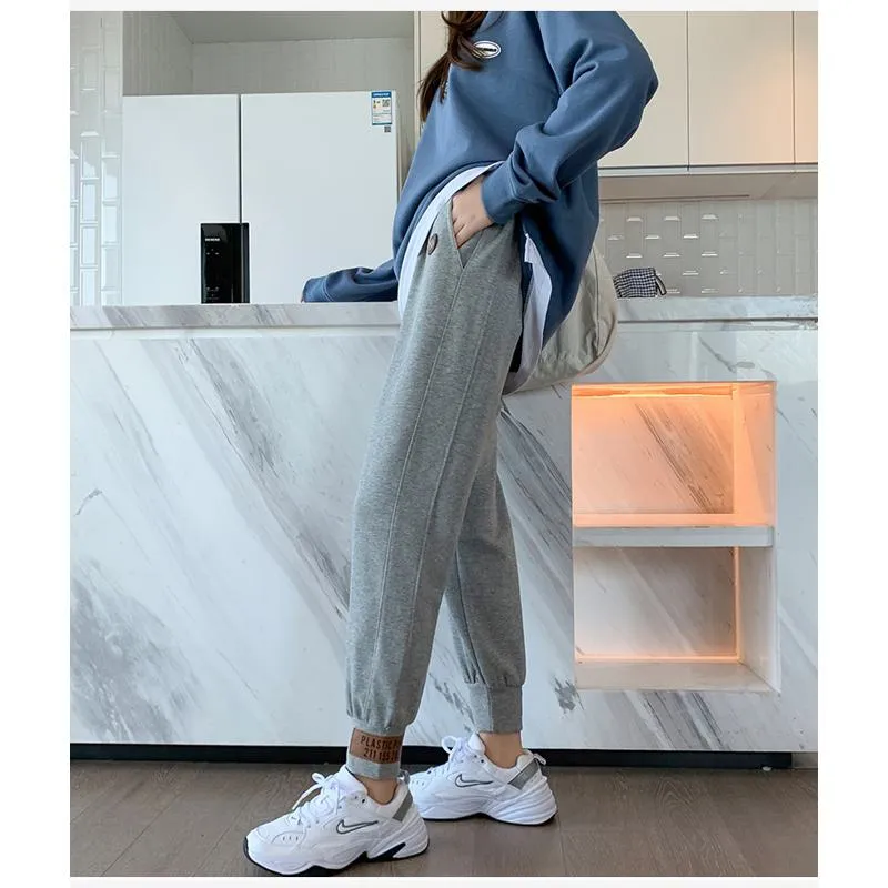 Casual Banana-Shaped Plus Sports Patched Detail Loose-Fit Sweatpants