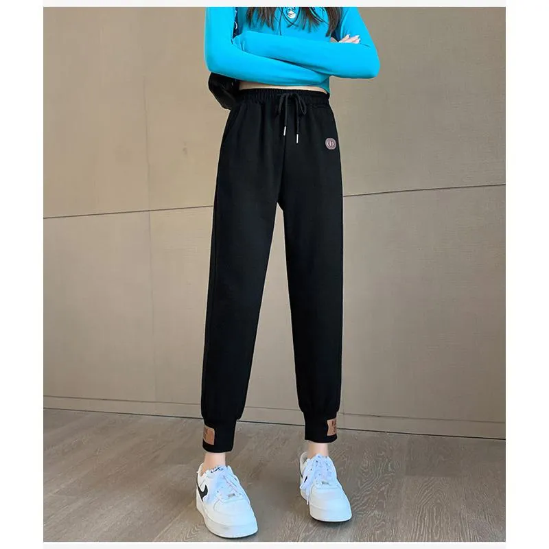 Casual Banana-Shaped Plus Sports Patched Detail Loose-Fit Sweatpants