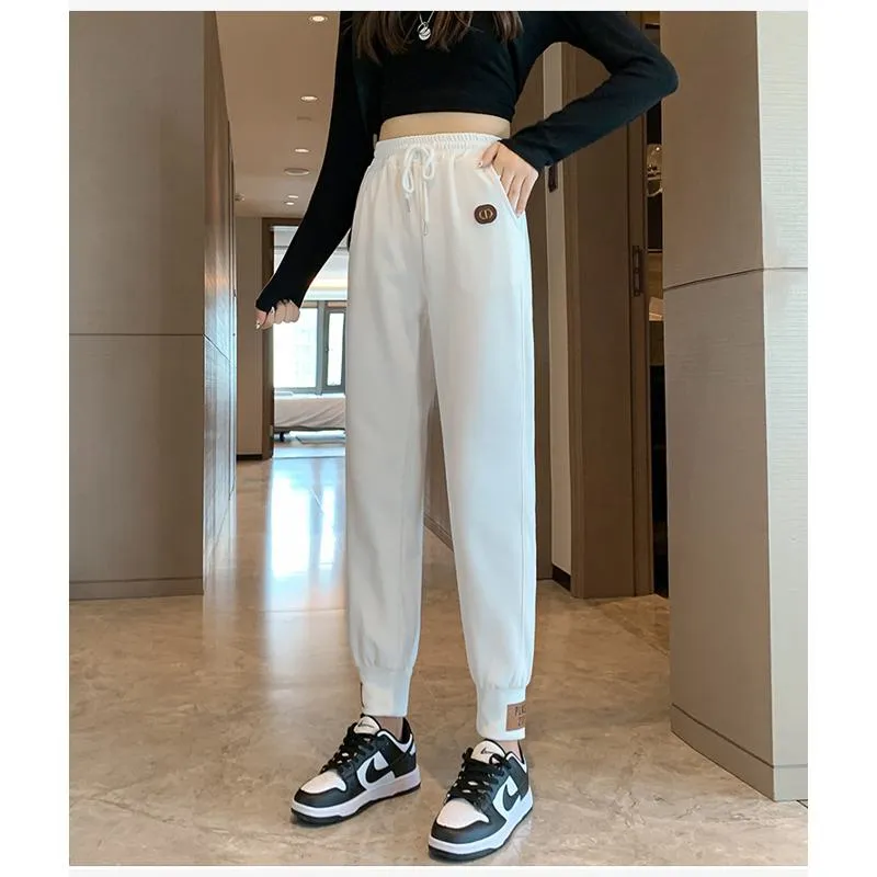 Casual Banana-Shaped Plus Sports Patched Detail Loose-Fit Sweatpants