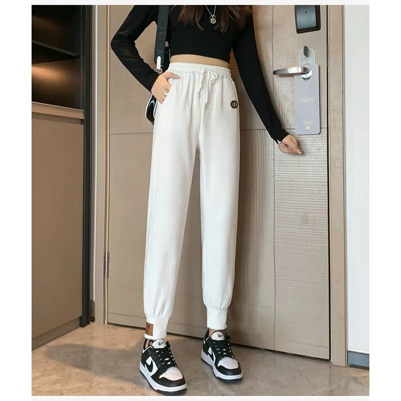 Casual Banana-Shaped Plus Sports Patched Detail Loose-Fit Sweatpants