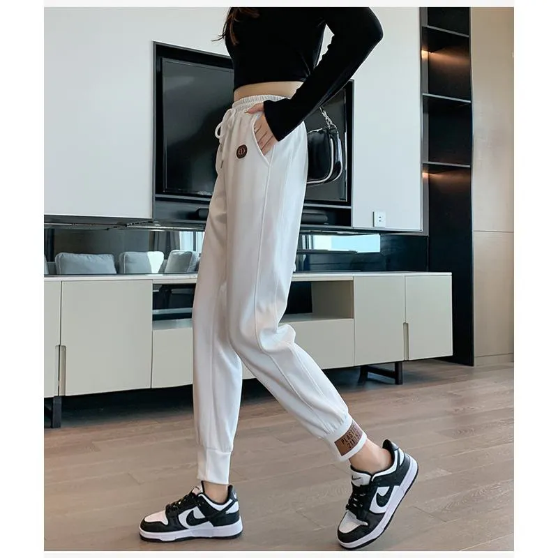 Casual Banana-Shaped Plus Sports Patched Detail Loose-Fit Sweatpants