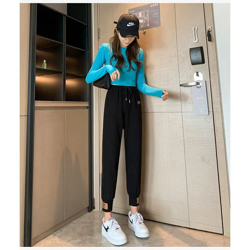 Casual Banana-Shaped Plus Sports Patched Detail Loose-Fit Sweatpants