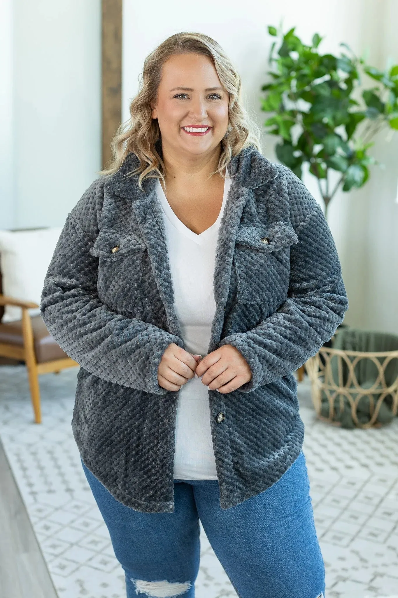 Charcoal The Coziest  Fleece Shacket