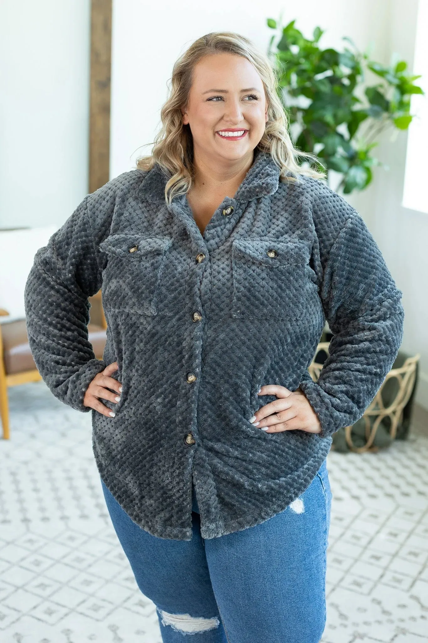 Charcoal The Coziest  Fleece Shacket