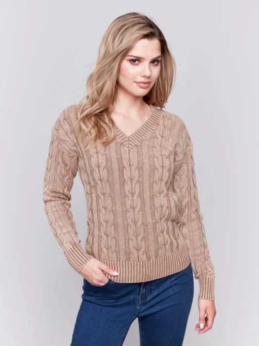 Charlie B C2691 Cold-Dye Cable Knit Sweater