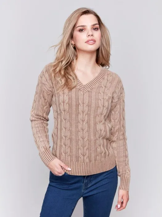 Charlie B C2691 Cold-Dye Cable Knit Sweater