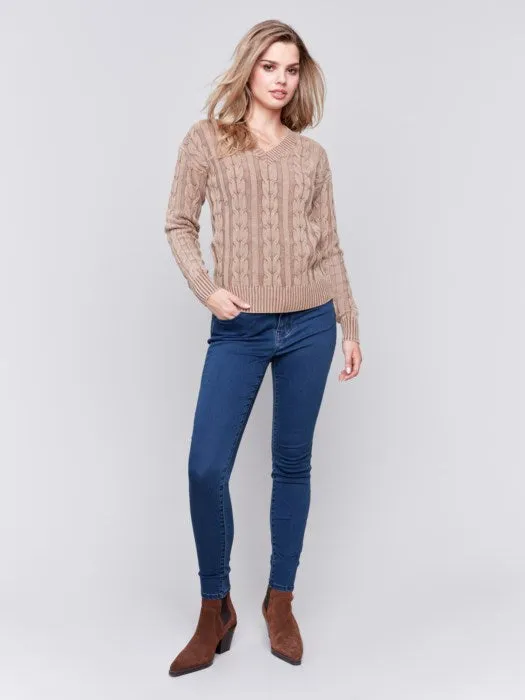 Charlie B C2691 Cold-Dye Cable Knit Sweater