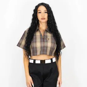 Checker Zip Crop Top Brown/Grey