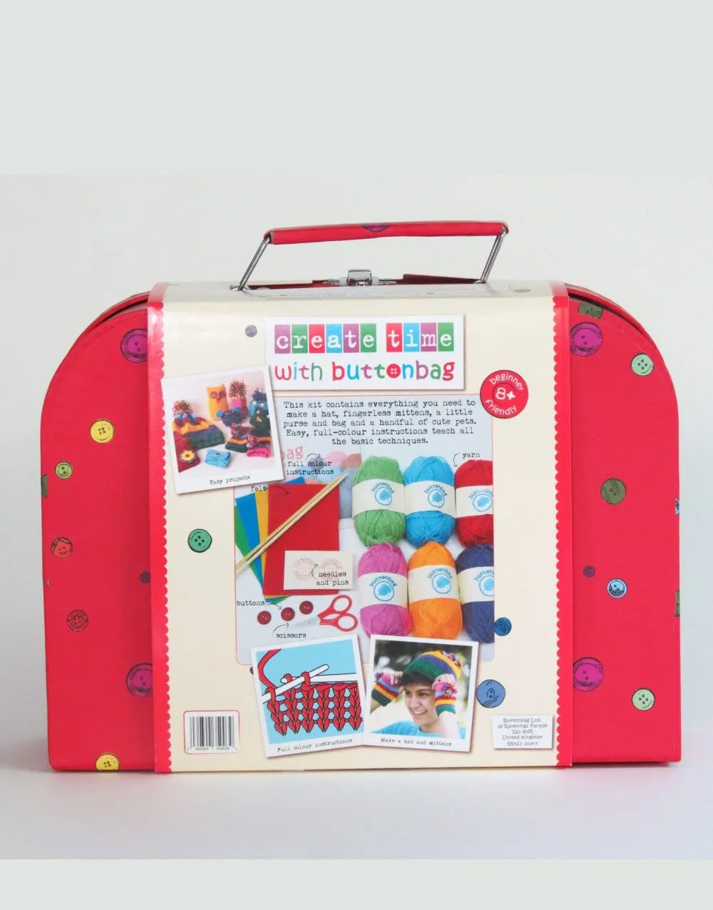 Children's Learn to Knit Suitcase Kit, Buttonbag