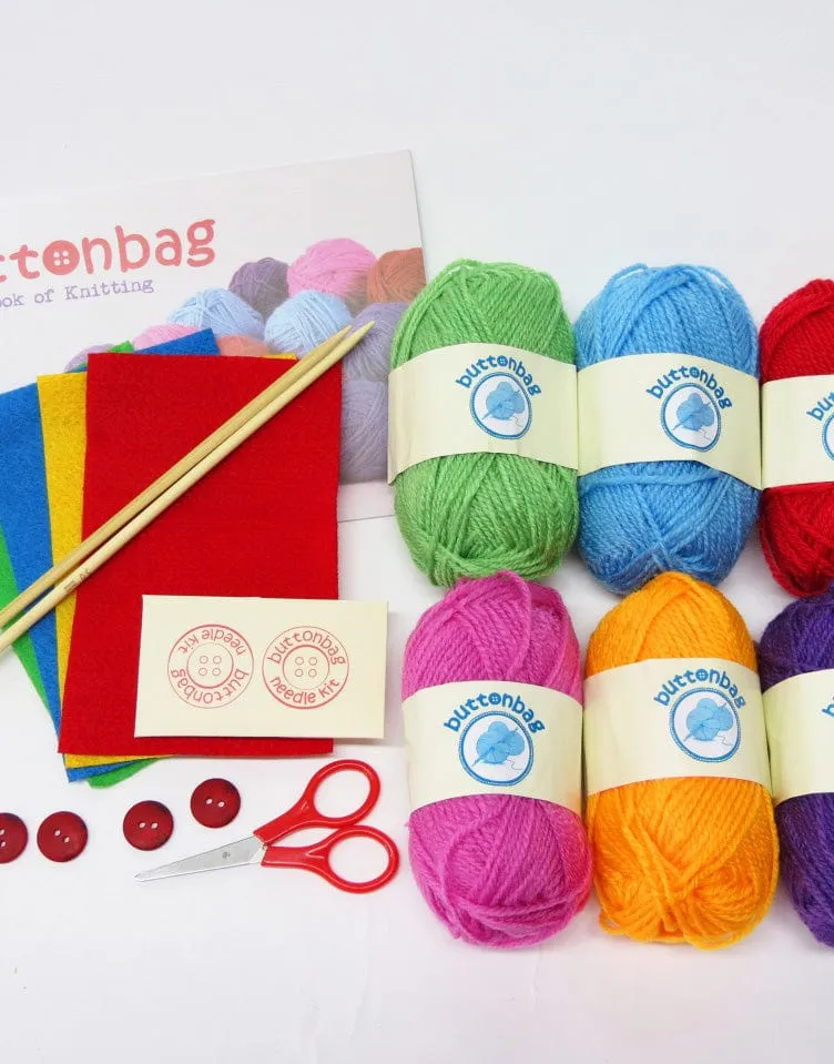 Children's Learn to Knit Suitcase Kit, Buttonbag