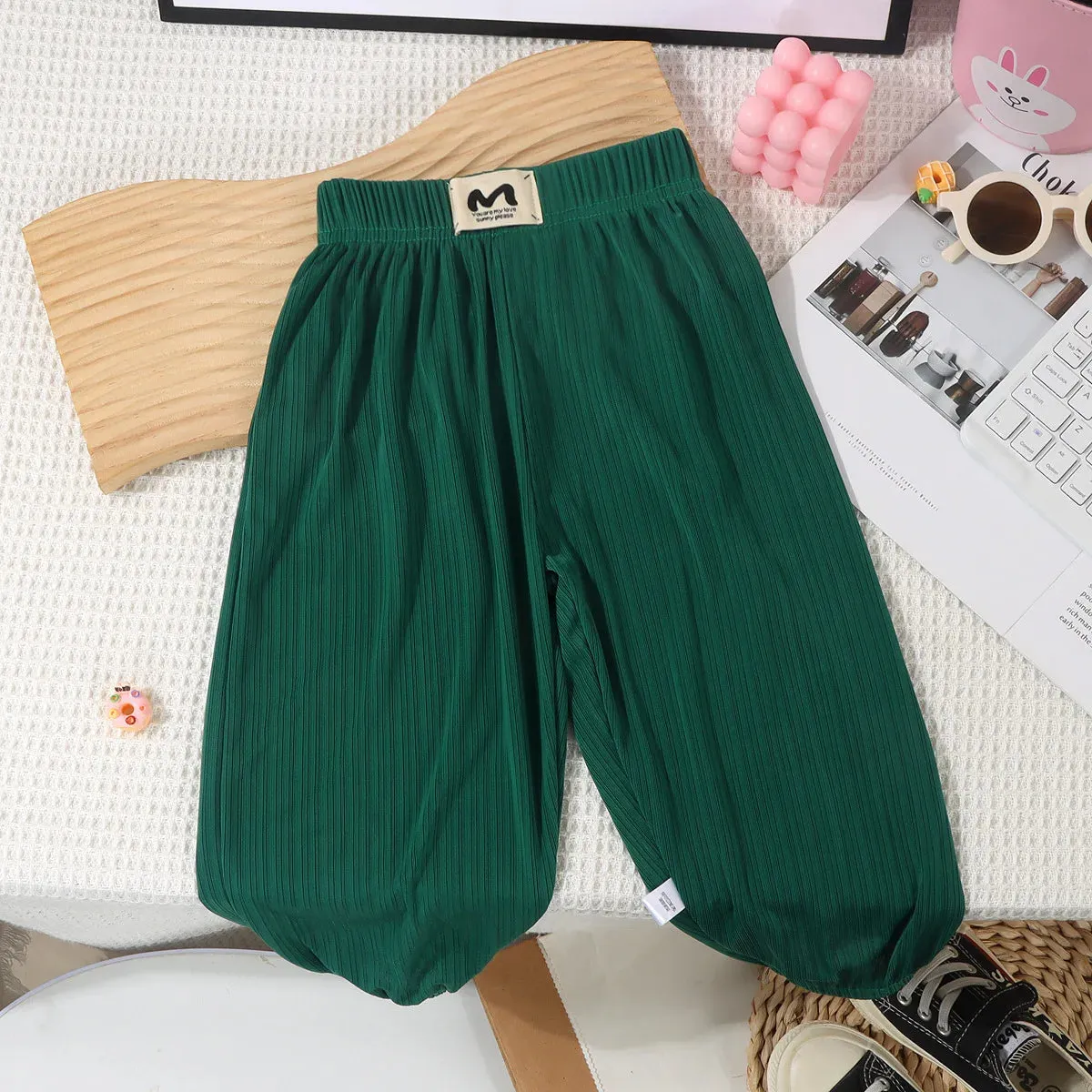 Children's Mosquito Pants Ice Silk Pants for Kids Solid Color Boys Girls Trousers Stripes Baby Bloomers Toddler Joggers Clothes