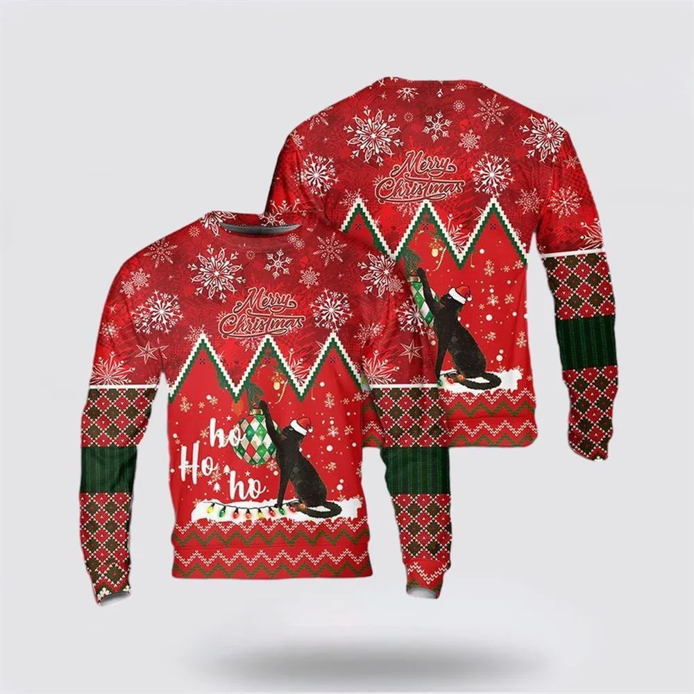 Christmas Cat Meowy Ho Ho Ho Ugly Christmas Sweater, Farm Sweater, Christmas Gift, Best Winter Outfit Christmas