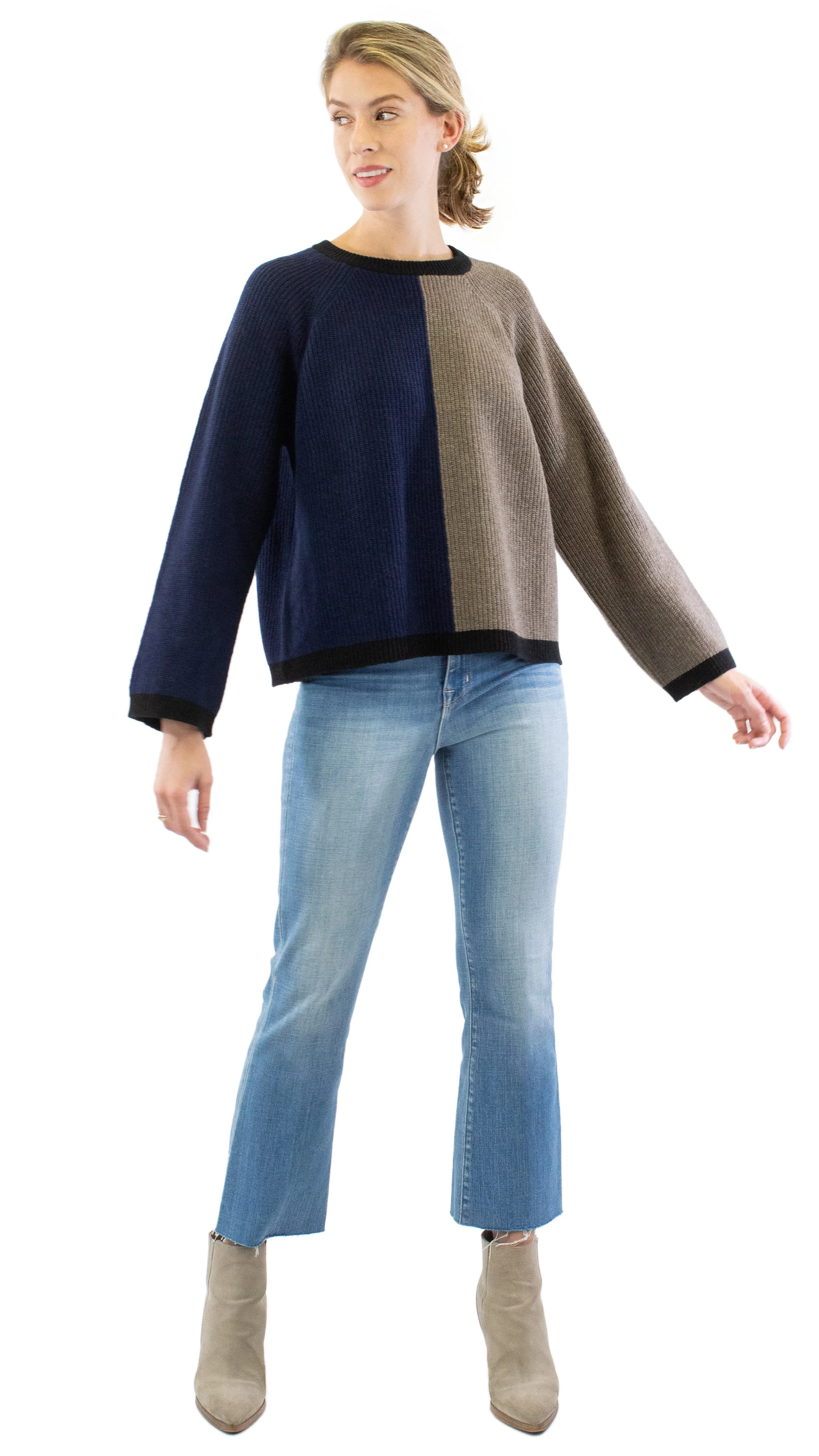 Color Block Sweater -  Navy / Taupe