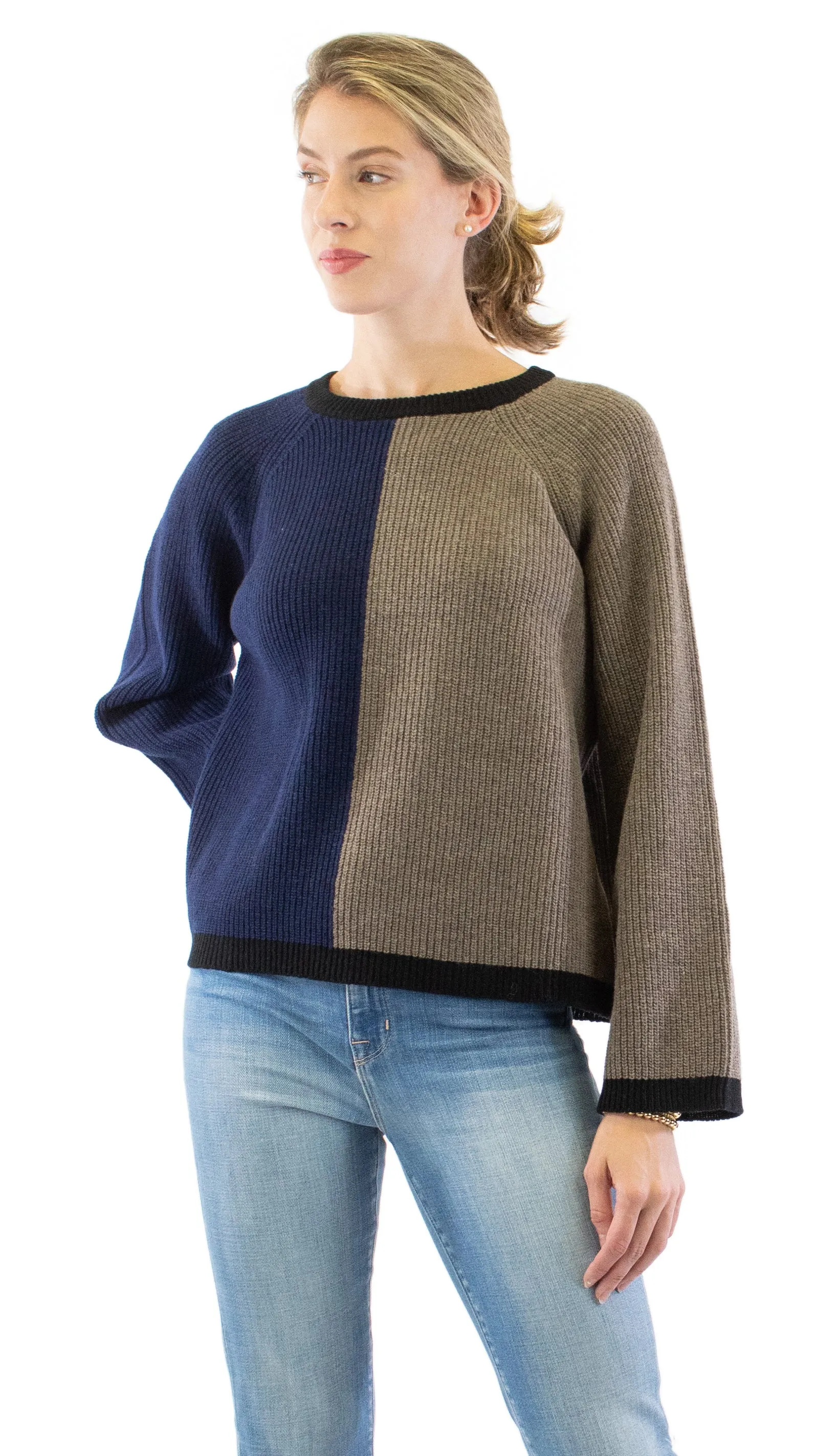 Color Block Sweater -  Navy / Taupe