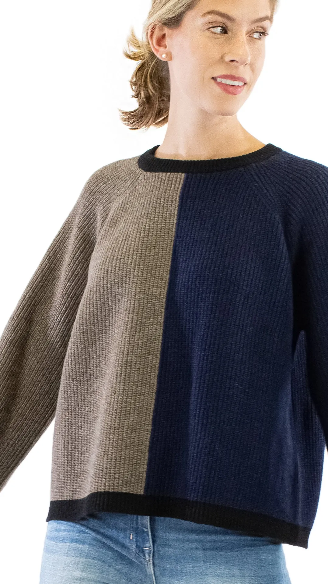 Color Block Sweater -  Navy / Taupe