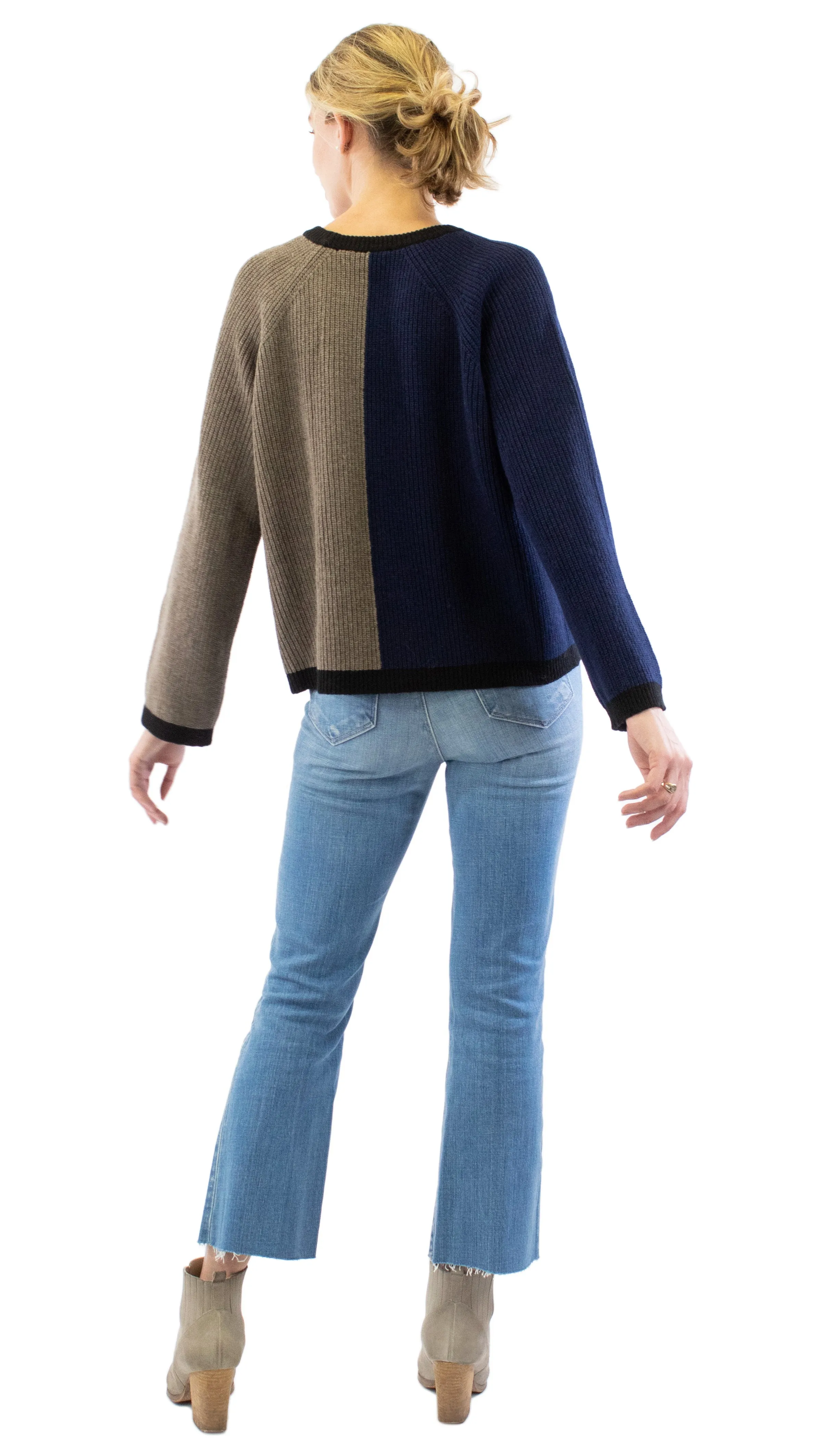 Color Block Sweater -  Navy / Taupe