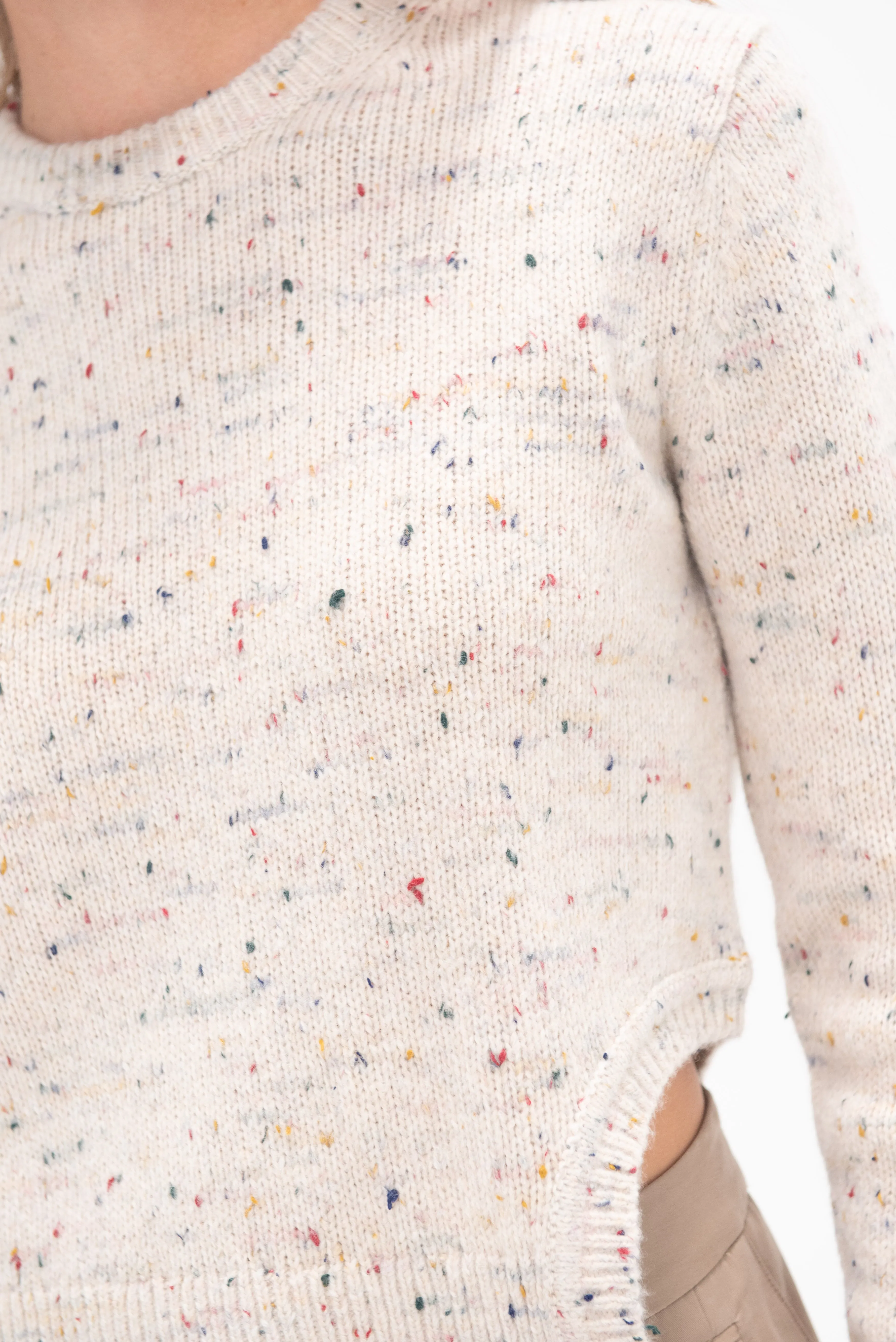 Confetti Shrunken Crewneck Pullover, Cream Multi