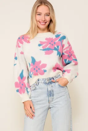 Cream Combo Flower Pattern Sweater