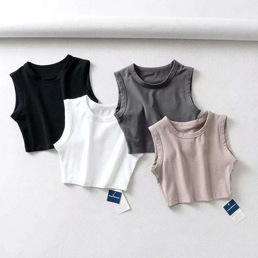 Crew Neck Sleeveless Stretch Crop Tops