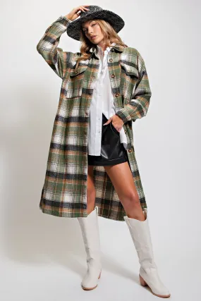 Curvy Size-Plaid Button-Down Shacket