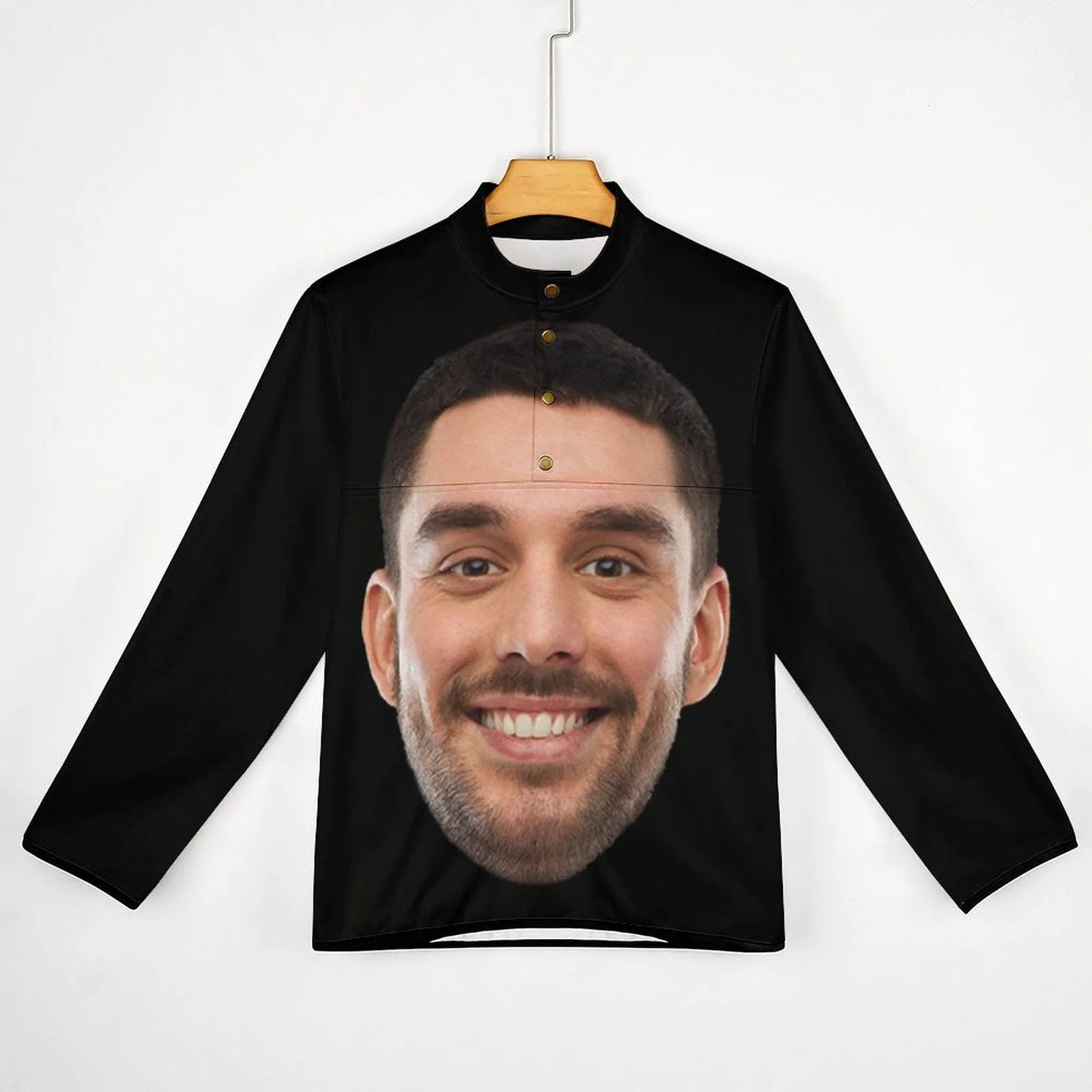 Custom Big Funny Face Black Background Loose Sweatshirts Personalized Men's Stand Collar Sweatshirts