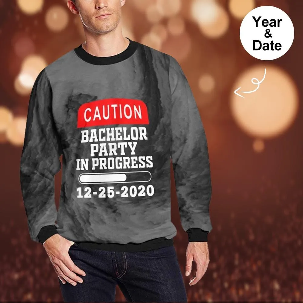 Custom Date&Year Caution Loose Sweatshirt Personalized Face All Over Print Crewneck Loose Sweatshirt