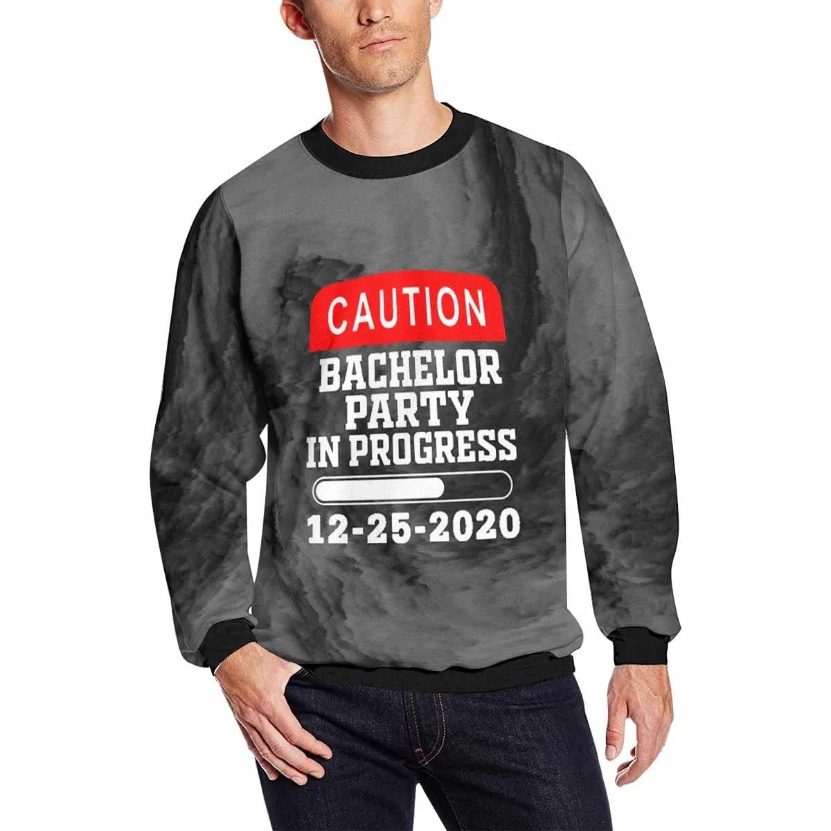 Custom Date&Year Caution Loose Sweatshirt Personalized Face All Over Print Crewneck Loose Sweatshirt