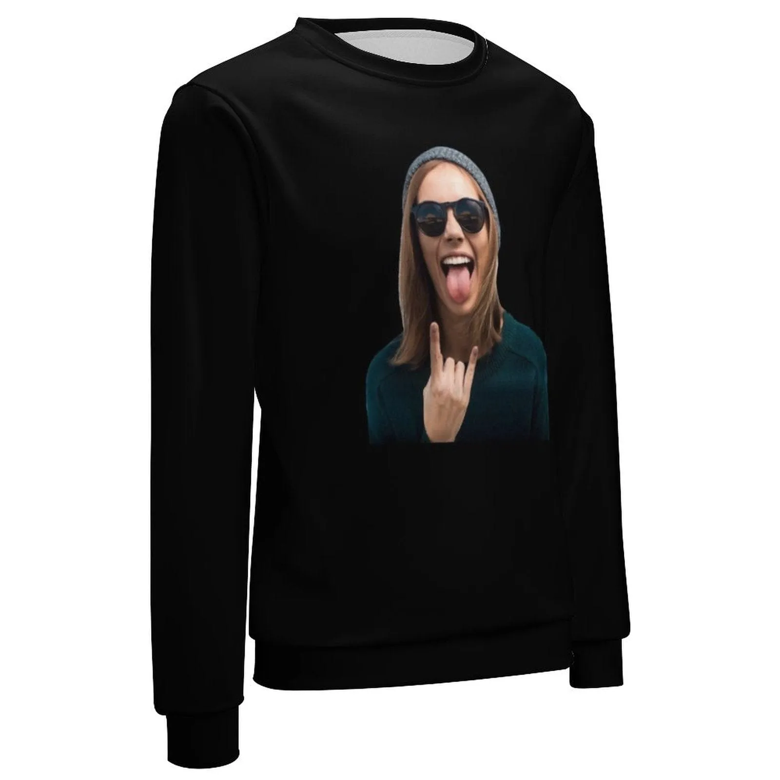 Custom Face Black Loose Sweatshirt Personalized Face All Over Print Crewneck Loose Sweatshirt