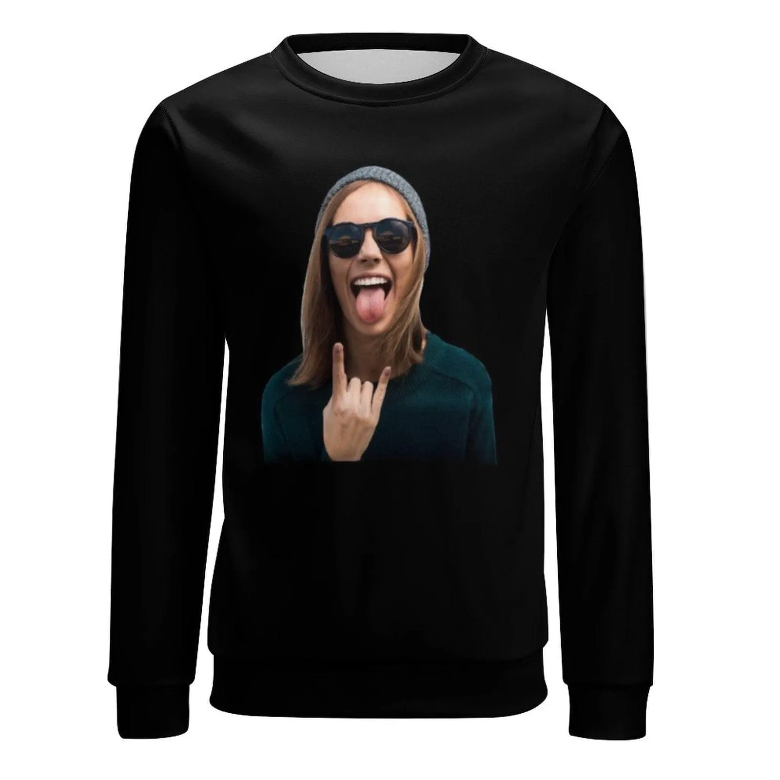 Custom Face Black Loose Sweatshirt Personalized Face All Over Print Crewneck Loose Sweatshirt