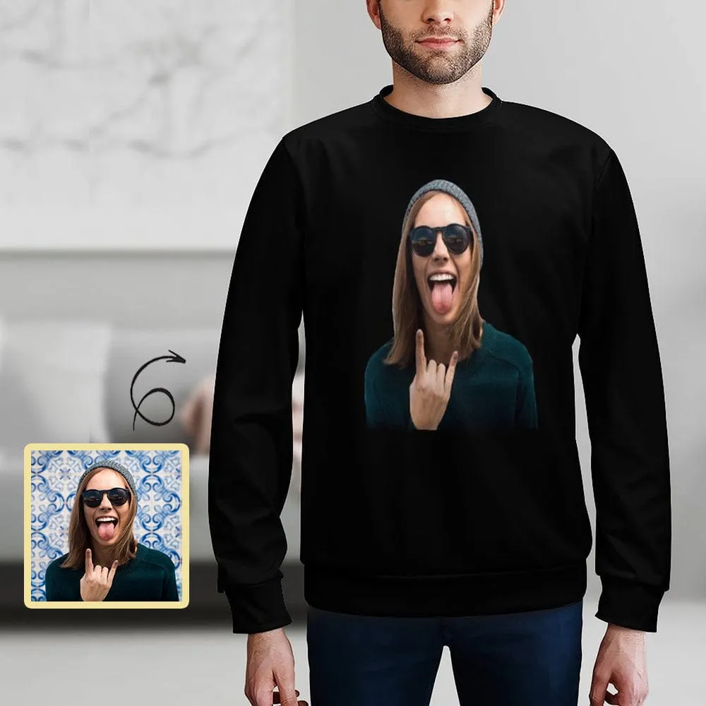 Custom Face Black Loose Sweatshirt Personalized Face All Over Print Crewneck Loose Sweatshirt