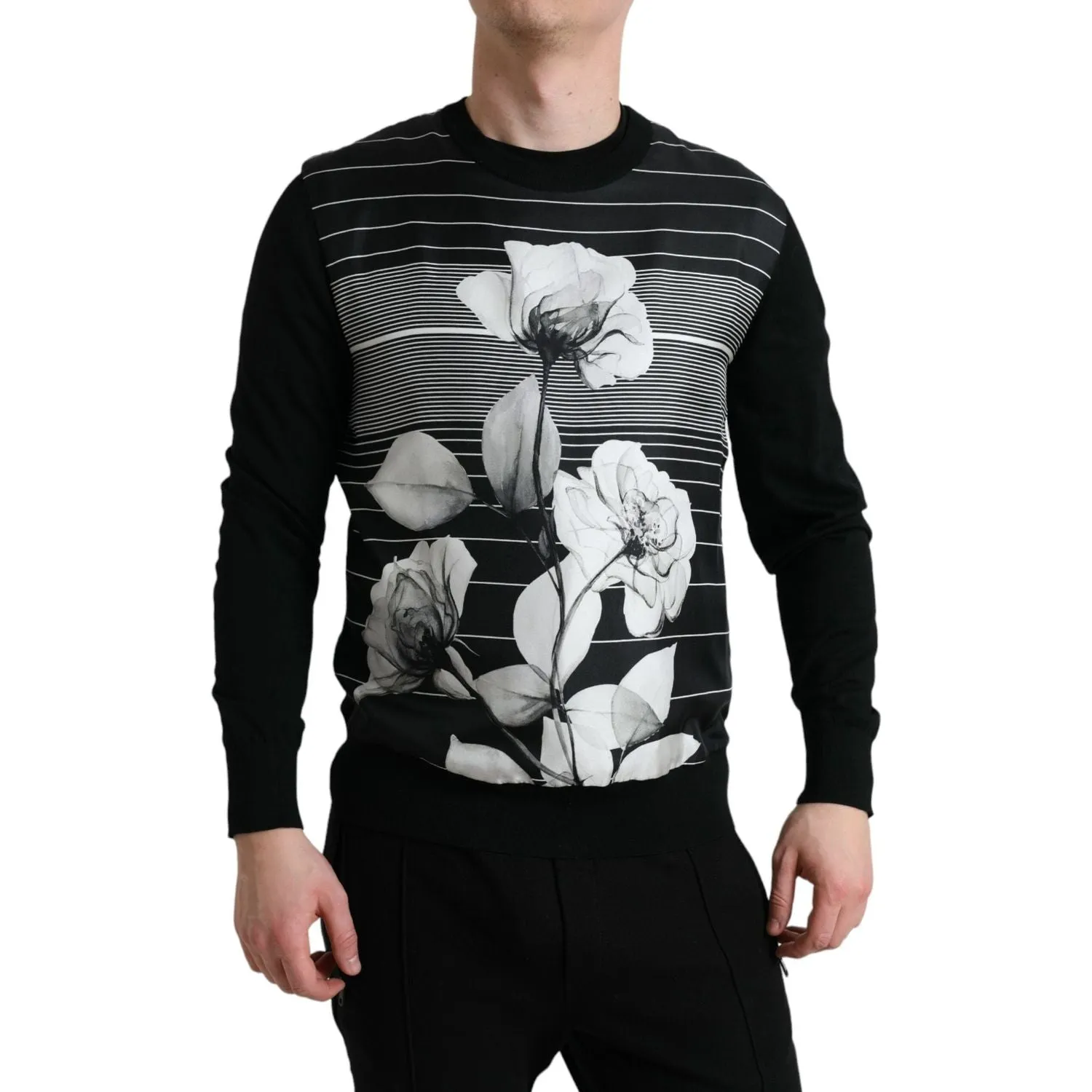 Dolce & Gabbana Elegant Floral Print Crew Neck Sweater