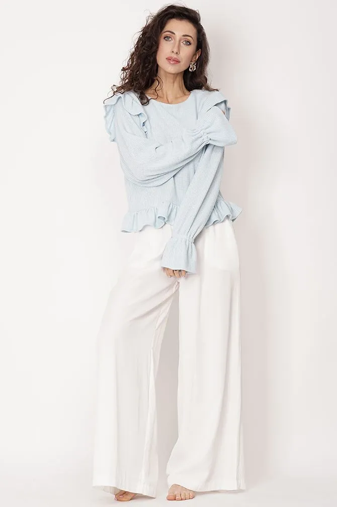 Edith Ruffle Sweater Light Blue