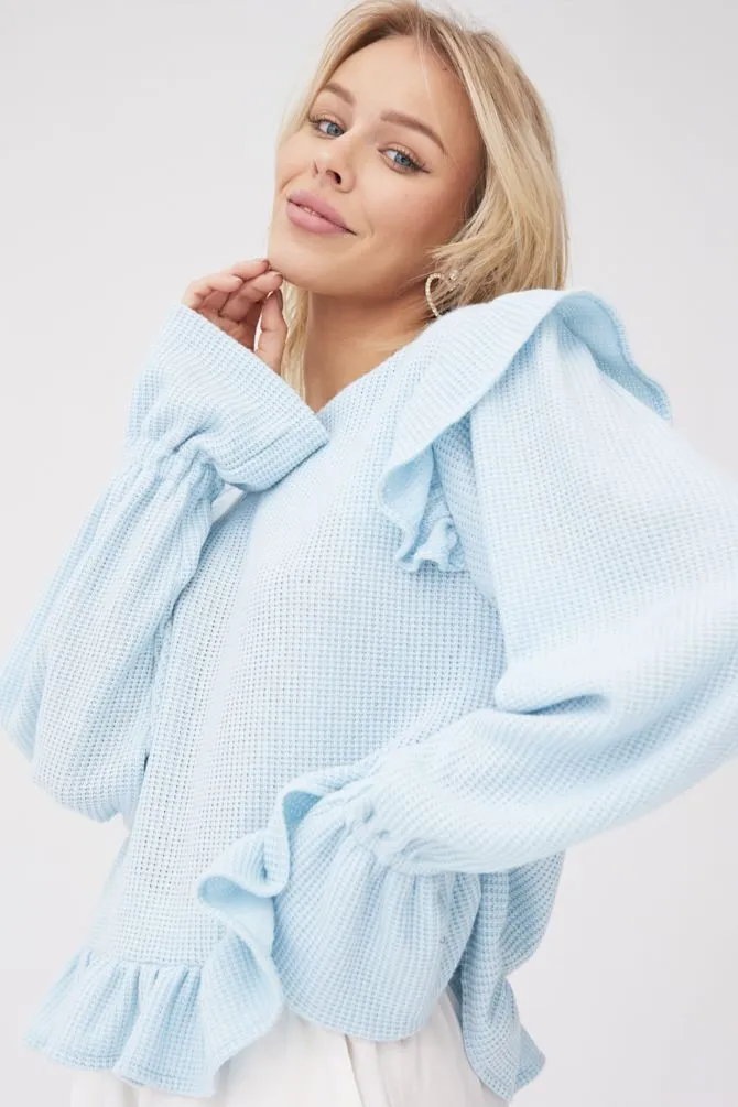 Edith Ruffle Sweater Light Blue