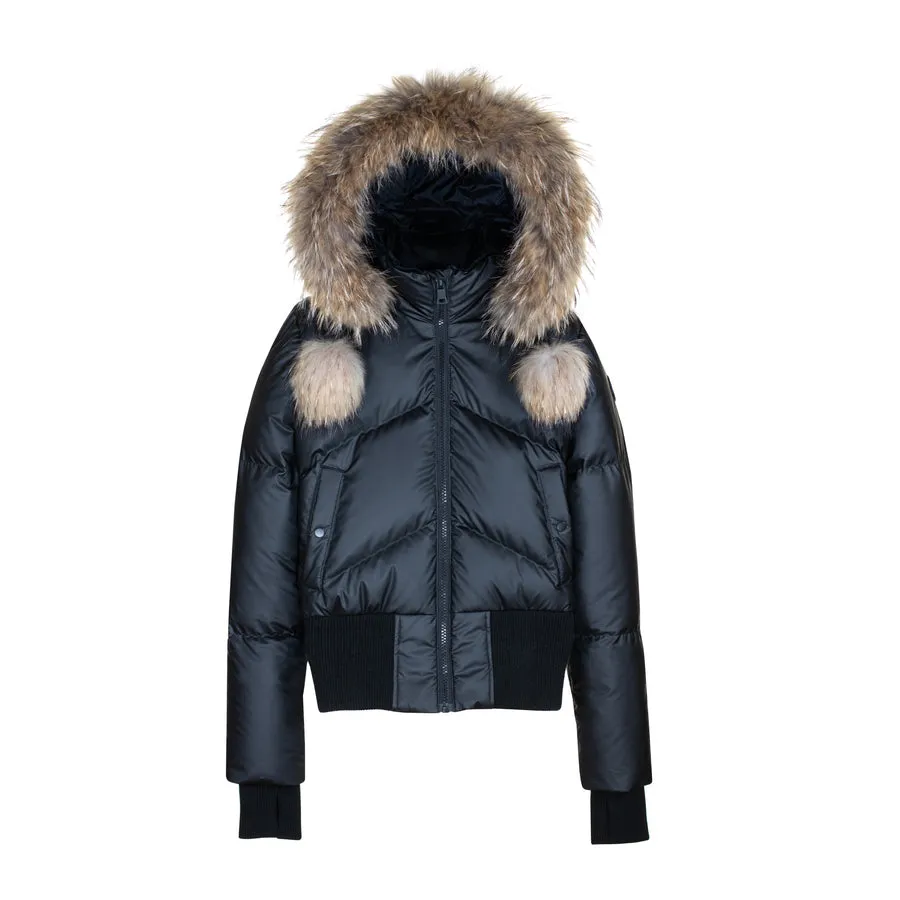 ELLABEE BLACK RACCOON FUR DOWN TEEN COAT